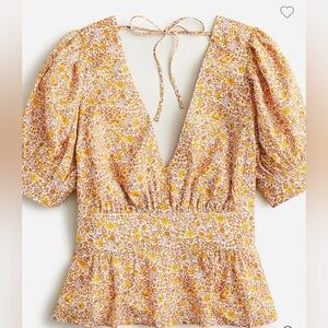 J Crew Puff-Sleeve V-Neck Top Scattered Blooms - NWT -‎ Liberty London Capsule